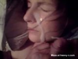 Cumshot facial sleeping girl